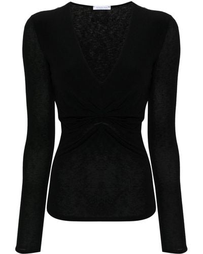 Patrizia Pepe Ruched-detailed Fine-knit Sweater - Black