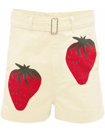 JW Anderson Beige Strawberry-print Shorts - Multicolour