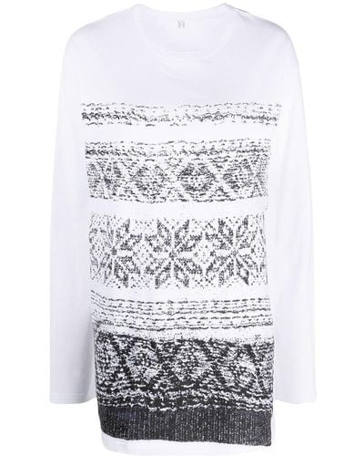 Y's Yohji Yamamoto Graphic-print Long-sleeve Cotton T-shirt - White