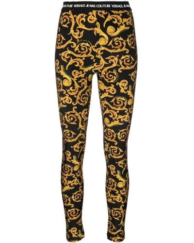 Versace Sketch Couture-print leggings - Yellow