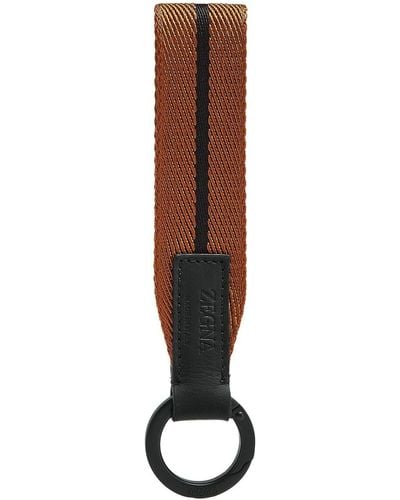 Zegna Logo-debossed Keyring - Brown