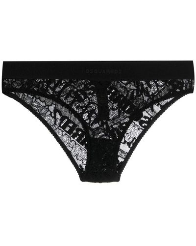 DSquared² Logo-embroidered Lace Briefs - Black