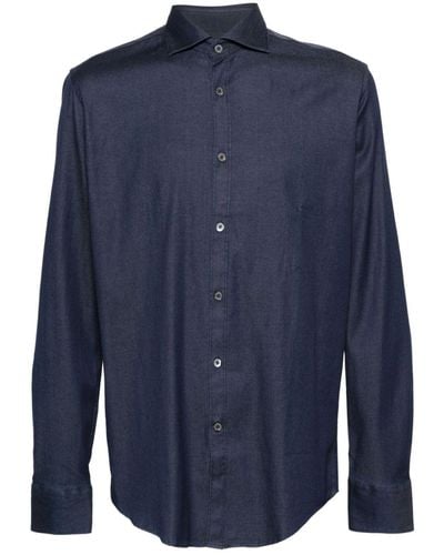 Canali Spread-collar Chambray Shirt - Blue