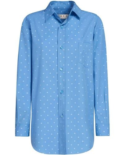 Marni Popeline-Hemd mit Polka Dots - Blau