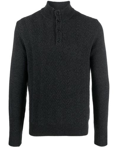 Corneliani ヘリンボーン モックネック セーター - ブラック
