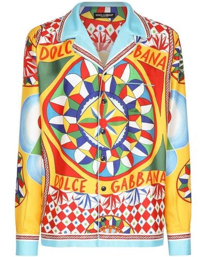 Dolce & Gabbana Seidenhemd mit Carretto-Print - Orange