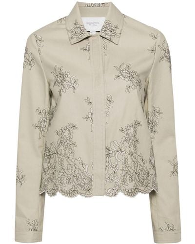 Giambattista Valli Floral-embroidered Twill Shirt - Grey