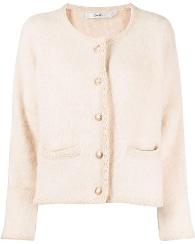 B+ AB Round-neck Button-up Cardigan - Natural