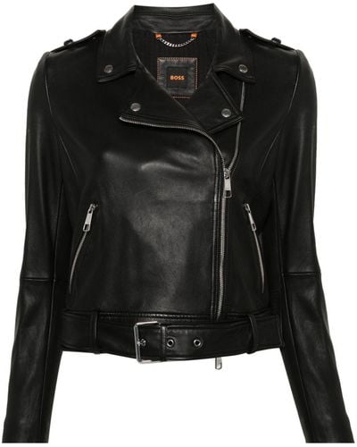 BOSS Leather Biker Jacket - Black