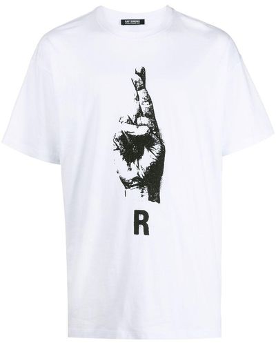 Raf Simons T-Shirt mit Handzeichen-Print - Weiß