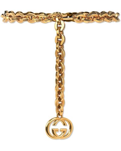 Gucci Cinturón de cadena con detalle GG - Metálico