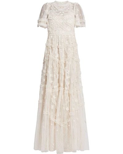 Needle & Thread Evelyn Ruffled Tulle Gown - Natural