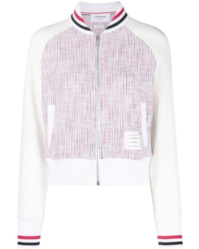 Thom Browne Rwb Stripe-print Tweed Jacket - White
