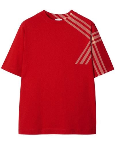 Burberry T-shirt en coton à carreaux - Rouge