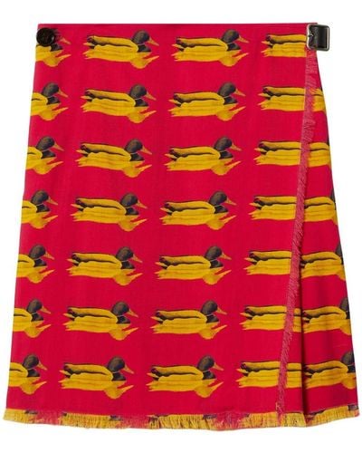 Burberry Minifalda con estampado de patos - Rojo