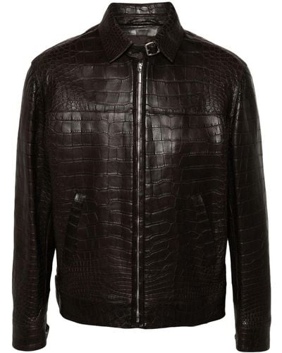 Brioni Embossed-leather Jacket - Black