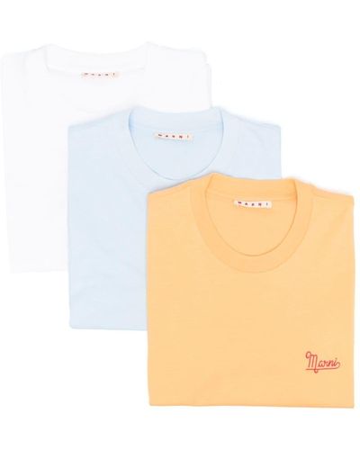 Marni Three-pack Embroidered-logo T-shirt - White
