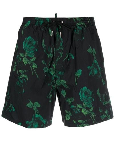 DSquared² Rose-print Swim Shorts - Green