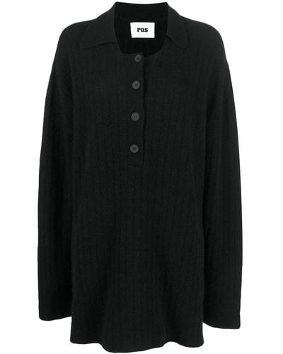 Rus Button-front Ribbed Sweater - Black