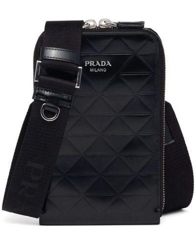 Prada Triangle-logo Leather Phone Case - Black