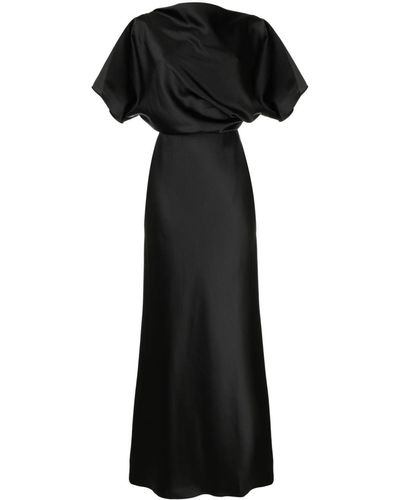 Amsale ドレープ サテンイブニングドレス - ブラック