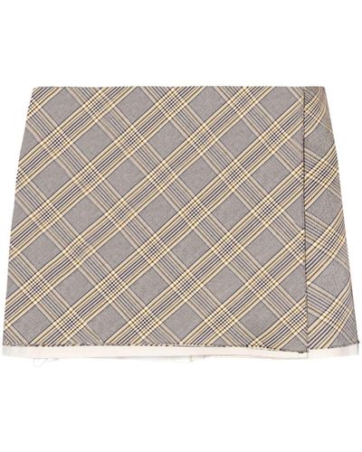 Ambush Check-pattern Pleated Cotton Miniskirt - Natural