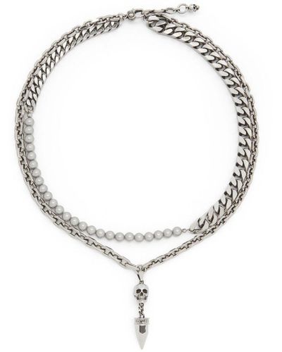 Alexander McQueen -tone Skull Pearl-embellished Necklace - Metallic