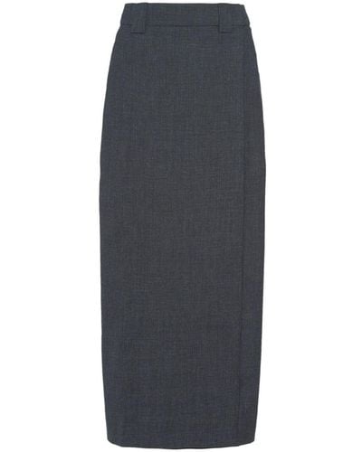 Prada Wraparound Wool Midi Skirt - Grey