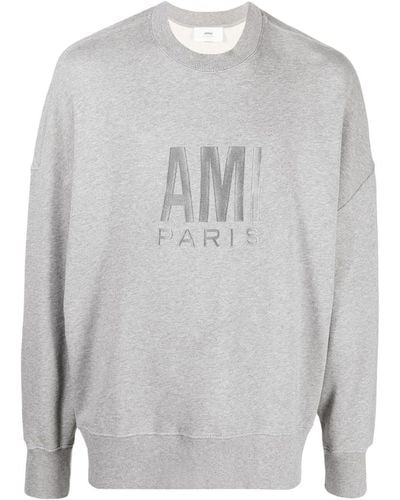 Ami Paris Logo-embroidered Oversize Sweatshirt - Grey
