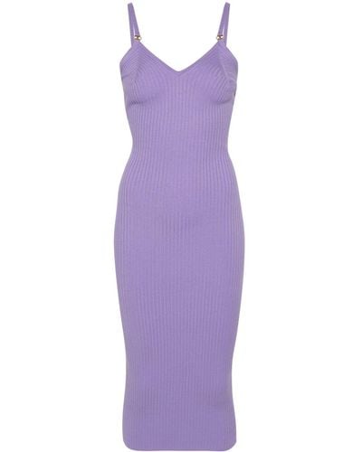 Elisabetta Franchi V-neck Ribbed Midi Dress - Purple