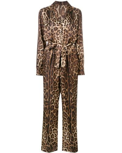 Dolce & Gabbana Leopard-print Silk Pajama Jumpsuit - Brown
