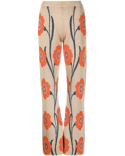 La DoubleJ Floral-jacquard Straight-leg Pants - Red
