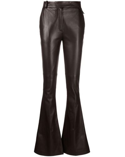 The Attico Pantalon en cuir à coupe évasée - Noir