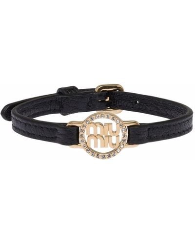 Miu Miu Bracelet en cuir Madras à texture grainée - Noir