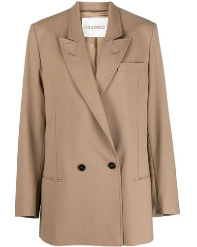 Closed Peak-lapels Double-breasted Blazer - Natural