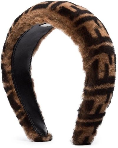 Fendi Ff-logo Shearling Headband - Brown