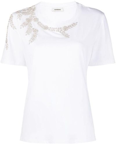 Sandro Floral Rhinestone-embellished T-shirt - White