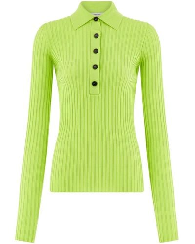 Ferragamo Long-sleeved Ribbed Polo Shirt - Green