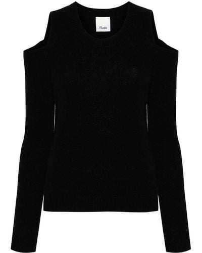 Allude Cold-shoulder Long-sleeve Sweater - Black