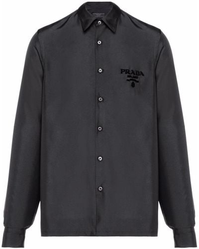 Prada ロゴ シルクシャツ - ブラック