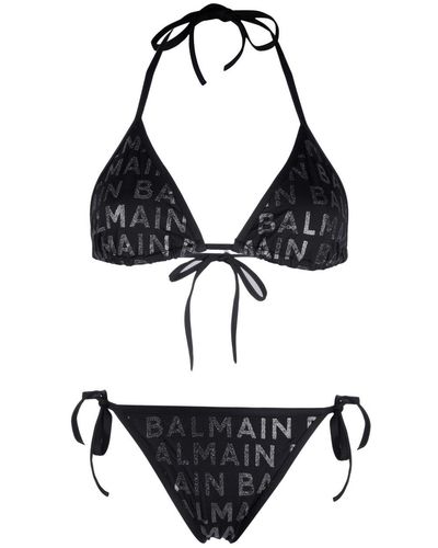 Balmain Bikini con logo estampado - Negro