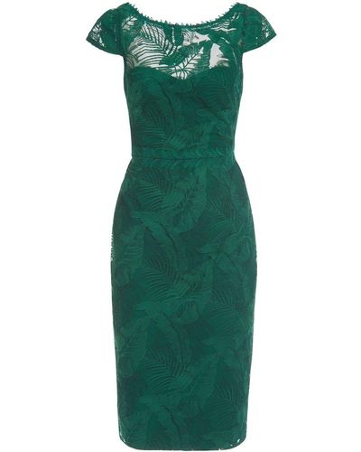 Marchesa Lace Pencil Dress - Green