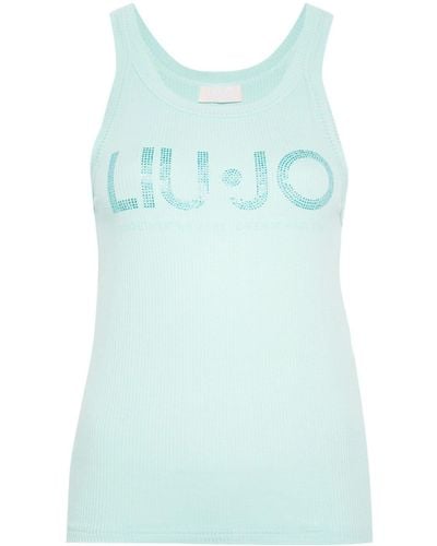 Liu Jo Logo-embellished Ribbed-knit Top - Blue