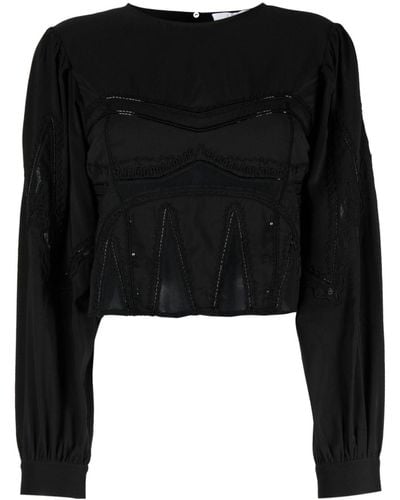 IRO Decorative-stitching Cropped Blouse - Black
