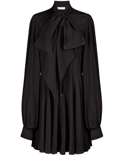 Nina Ricci Robe-chemise en soie à col lavallière - Noir