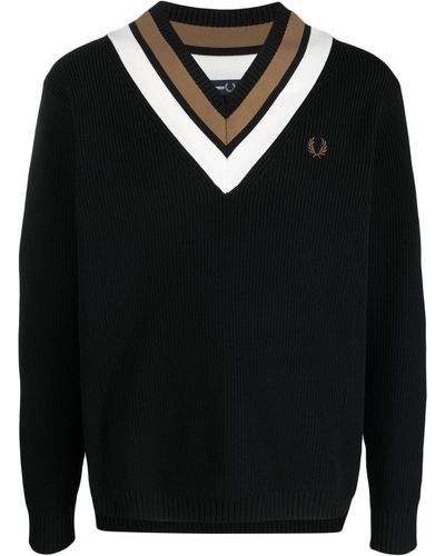 Fred Perry V-neck Sweater - Black