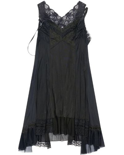 Balenciaga Lace-trim Sleeveless Asymmetric-hem Dress - Black