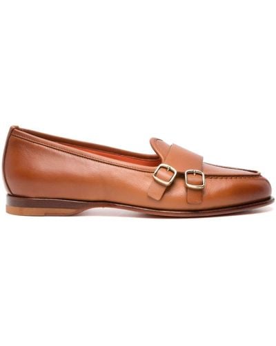 Santoni Double-buckle Leather Loafers - Brown