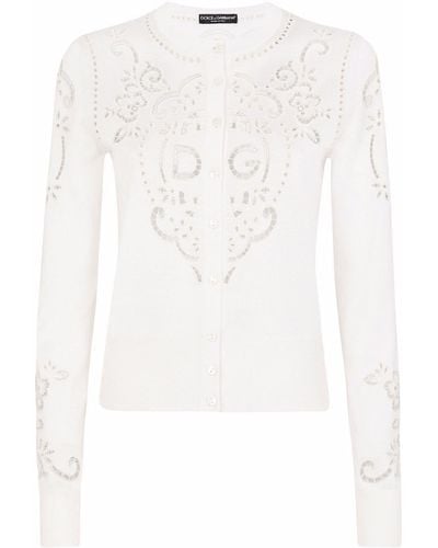 Dolce & Gabbana Openwork-embroidery Silk Cardigan - White