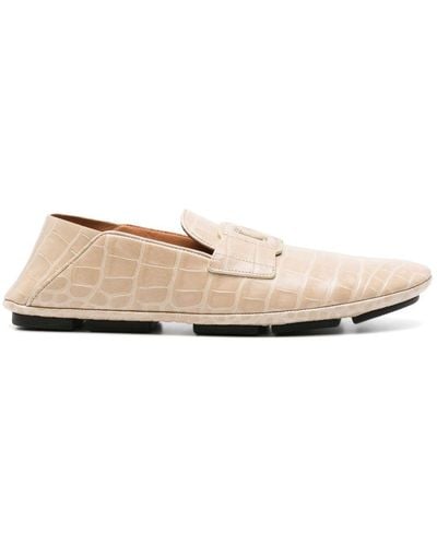 Dolce & Gabbana Crocodile-effect Leather Loafers - Natural